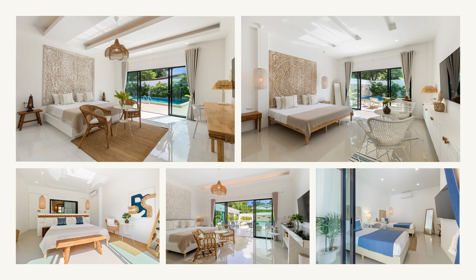 Collage of all 5 independent bedrooms at Chaweng Boutique Private Pool Villa
